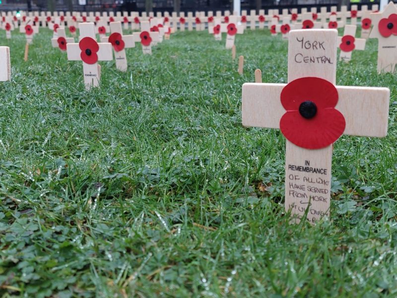 Cross planted as tribute to all who have served from York in the Garden of Remembrance