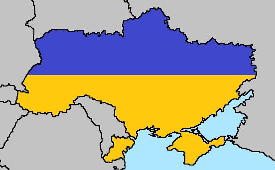 Map of Ukraine in the colurs of their flag