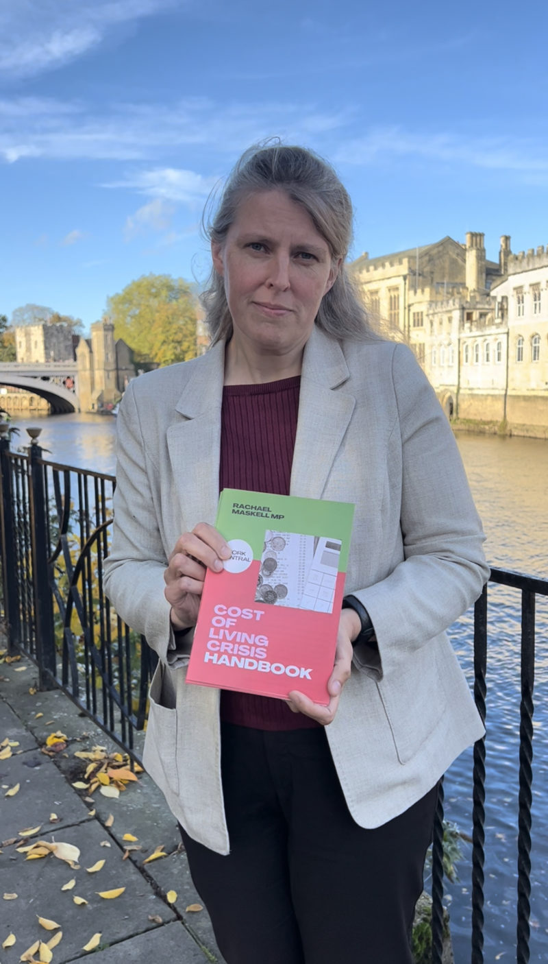 Rachael Maskell MP for York Central holding her Cost of Living Handbook