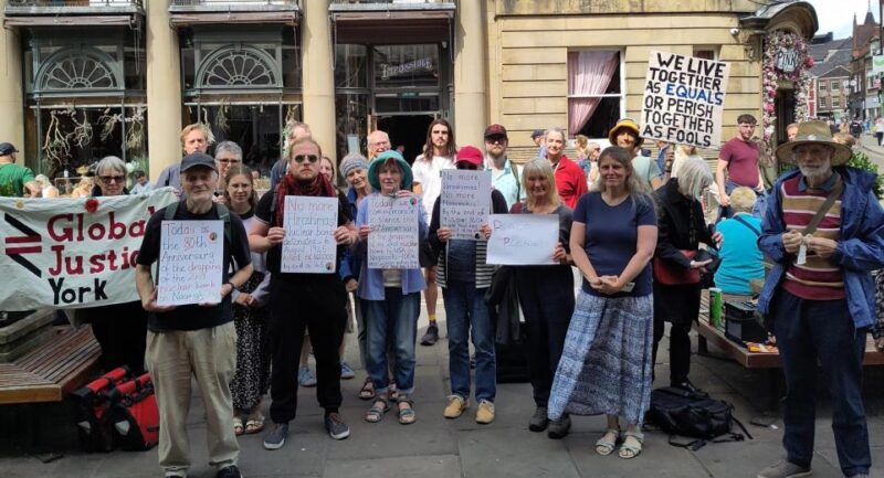 Rachael with a group of campaigners stood in St Helens Square, York